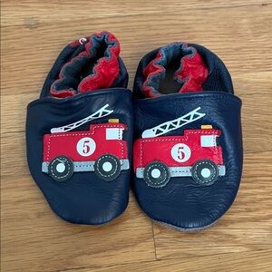 Robeez Navy Baby Shoes with Fire Truck Design